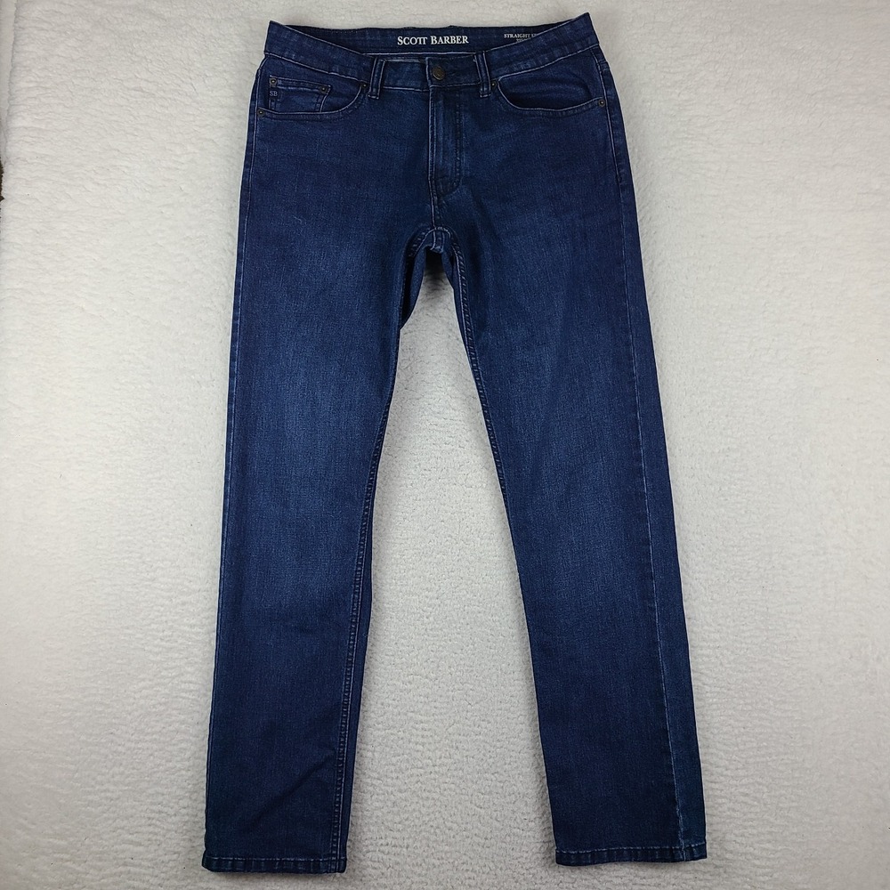 Scott Barber Jeans Mens 32x32 Blue Straight Fit Dark Wash Denim